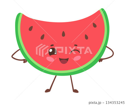 Cute watermelon slice character with smiling face 134353245