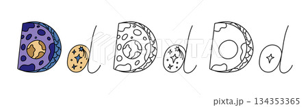Decorative Letter D With Space Theme Illustration 134353365