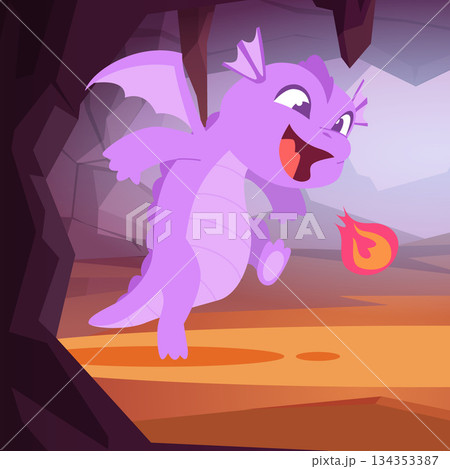 Dragon. fairy tale kid dragon in cave. vector background Dragon. fairy tale kid dragon in cave. vector background 134353387