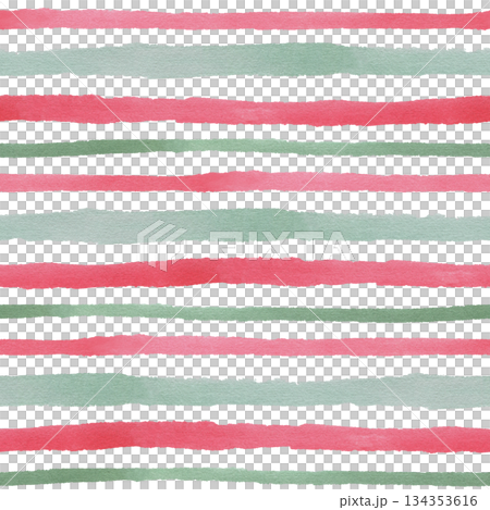 Christmas striped red and green seamless pattern. Watercolor illustration of a horizontal abstract geometric print. Hand drawn sketch on a white isolated background. Watercolour painting art 134353616