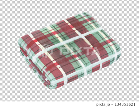 Christmas red and green checkered blanket. Watercolor illustration of a folded fabric with gingham print. Hand drawn vintage sketch on white isolated background. Water color painting art image Christmas red and green checkered blanket. Watercolor illustration of a folded fabric with gingham print. Hand drawn vintage sketch on white isolated background. Water color painting art image 134353621