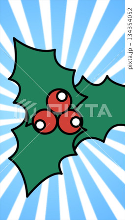 Minimalist vector illustration of green holly leaves with red berries on a bright blue radial background Minimalist vector illustration of green holly leaves with red berries on a bright blue radial background 134354052