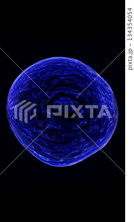 Abstract dark blue luminous sphere with glowing ripples, symbolizing digital energy and futuristic balance 134354054