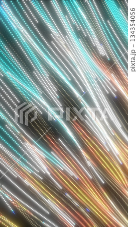 Flowing streams of vibrant turquoise, white, and orange light dots creating dynamic diagonal motion patterns Flowing streams of vibrant turquoise, white, and orange light dots creating dynamic diagonal motion patterns 134354056