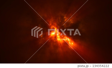 Abstract yellow orange cloudy overcast sky and sun rays in bad weather, abstract background 134354222