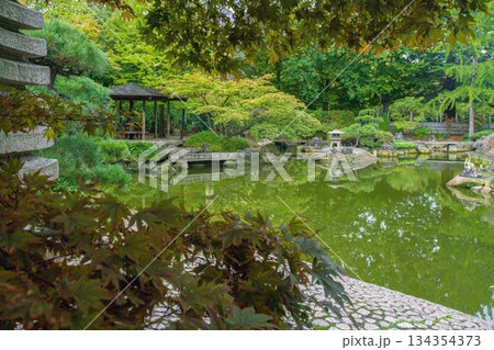 Stepping stoness footpath in Japanese garden In Germany Stepping stoness footpath in Japanese garden In Germany 134354373