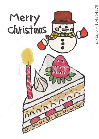 手描きの水彩画(絵手紙)「クリスマスカード」文字入り 雪だるま ハガキ縦 ショートケーキ 手描きの水彩画(絵手紙)「クリスマスカード」文字入り 雪だるま ハガキ縦 ショートケーキ 134354379