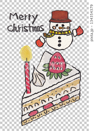 Hand-painted watercolor (etegami) "Christmas card" with text, snowman, vertical postcard, shortcake 134354379
