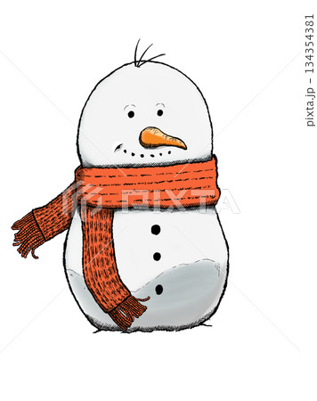 正面を向いて立っている雪だるま 正面を向いて立っている雪だるま 134354381