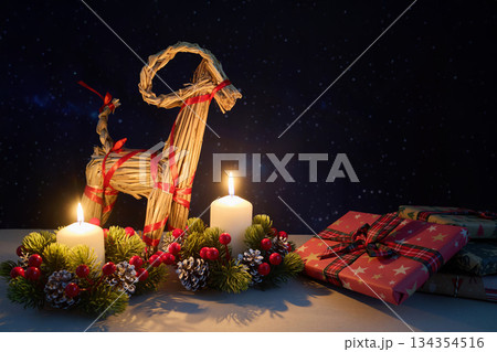 Julbock Christmas Straw Goat and Candles Julbock Christmas Straw Goat and Candles 134354516