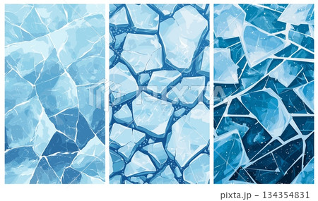 Ice cracks cartoon background. Glaciers set texture, cold glacial Arctic Antarctica northern iceberg snow winter water vector illustration 134354831
