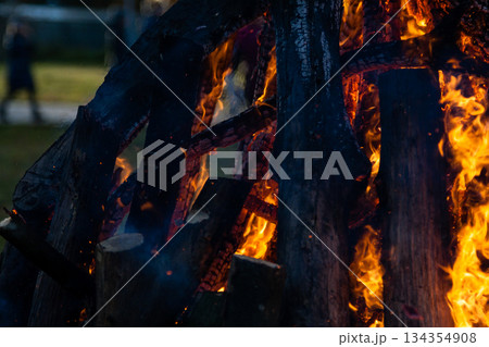 Beautiful fire flames on a campfire Beautiful fire flames on a campfire 134354908