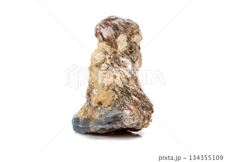 Macro mineral stone Corundum in rock a white background 134355109