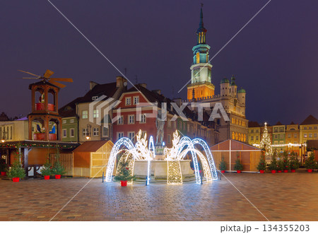 Poznan Town Hall at dawn, Poznan, Poland 134355203