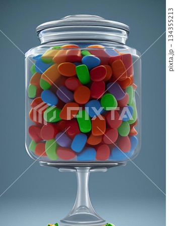 敏に詰まったたくさんの色とりどりのキャンディー 134355213