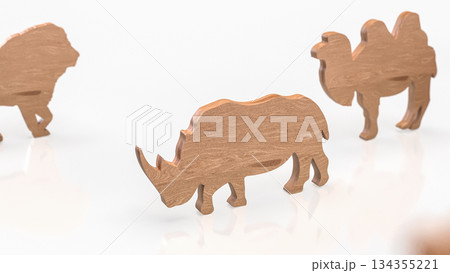 Wooden Animal Silhouettes in Minimal Conceptual Arrangement 3d render. 134355221