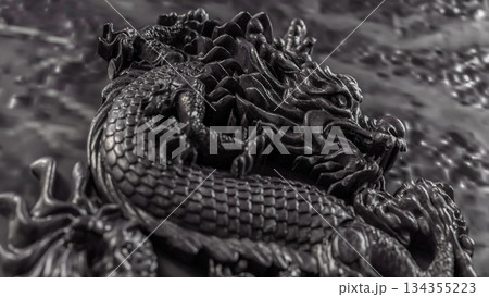 Majestic Black Dragon Relief Sculpture 3d render. 134355223