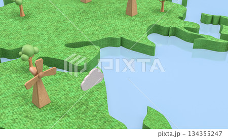 Renewable Energy Landscape with Wooden Wind Turbines 3d render. Renewable Energy Landscape with Wooden Wind Turbines 3d render. 134355247