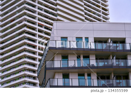 Layered balcony facade with colorful glazing real estate listing 134355599