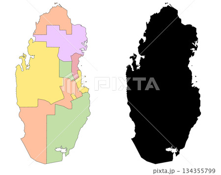 Qatar map, Qatar administrative map, Qatar outline and municipalities map set - illustration version 134355799