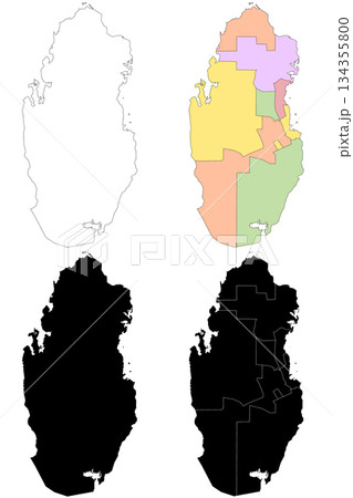 Qatar map, Qatar administrative map, Qatar outline and municipalities map set - illustration version 134355800