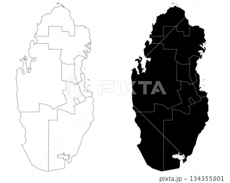 Qatar map, Qatar administrative map, Qatar outline and municipalities map set - illustration version 134355801