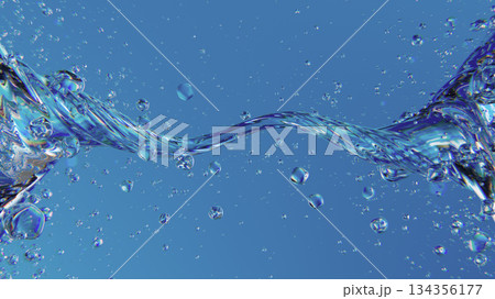 Dynamic Water Splash With Bubbles In Clear Blue Ocean With Fresh, Refreshing Motion 134356177
