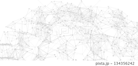 Abstract plexus-style geometric mesh with interconnected dots and lines forming a tech-inspired background. 134356242