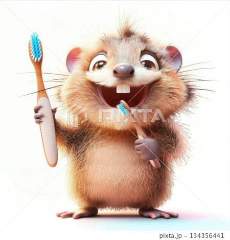 marketing dental health products during back-to-school seasons or health-related events.beaver brushing teeth with toothbrush 134356441