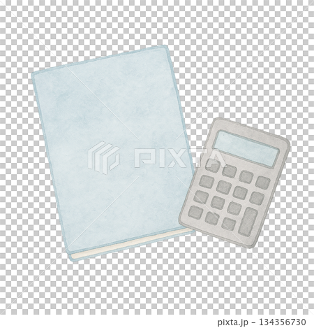 水彩風イラスト　ノートと電卓　ビジネス素材 134356730