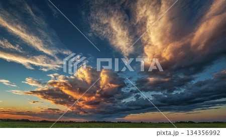 光を纏う夜光雲が描く幻想の天空 ― 心を揺さぶる光彩のデジタルアート 134356992