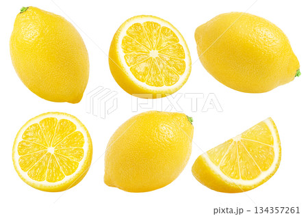 Slice of lemon, whole lemon, and half of lemon with clipping path without shadows. Lemons isolated collections, no shadow. Slice of lemon, whole lemon, and half of lemon with clipping path without shadows. Lemons isolated collections, no shadow. 134357261