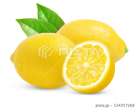 Lemon fruit with half isolated on white background. 134357268