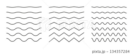 Vector zigzag and wavy horizontal underline set. Waves lines. Wave ornament pattern. Wave thin line background. Set of wavy line. Vector zigzag and wavy horizontal underline set. Waves lines. Wave ornament pattern. Wave thin line background. Set of wavy line. 134357284