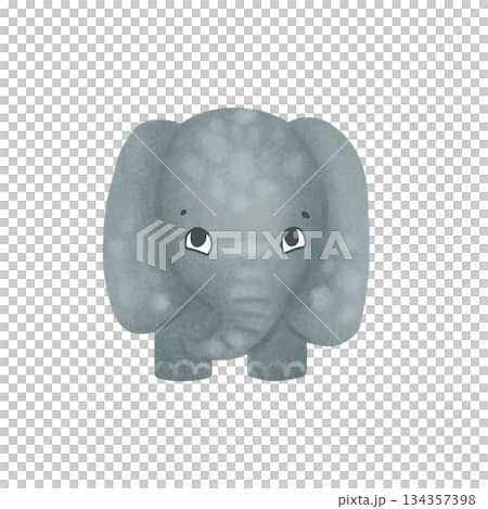 Cartoon elephant, children's illustration in gray tones, flat style. Watercolor, pastel. Design element for children's prints, polygraphy. Isolated Cartoon elephant, children's illustration in gray tones, flat style. Watercolor, pastel. Design element for children's prints, polygraphy. Isolated 134357398