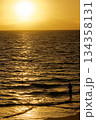 海に沈む夕日とサーファー 134358131