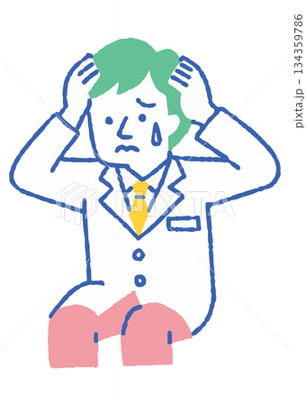 頭を抱えて悩む医療従事者_色 134359786