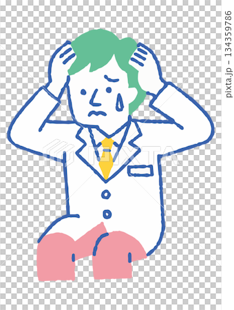 頭を抱えて悩む医療従事者_色 134359786