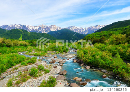北アルプス白馬三山　松川白馬大橋から 134360256