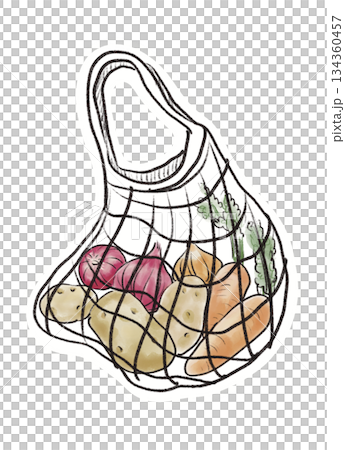 Eco-friendly mesh bag with white rim for fresh vegetables | Potatoes, carrots, onions, vegetables, net bag Eco-friendly mesh bag with white rim for fresh vegetables | Potatoes, carrots, onions, vegetables, net bag 134360457