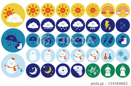 かわいいシンプルな天気のアイコンセット 134360662