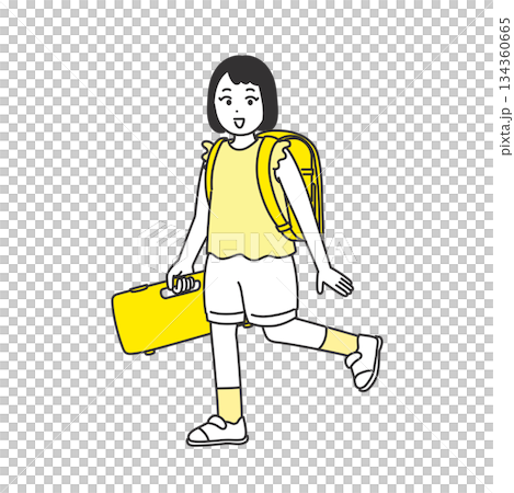 鍵盤ハーモニカを持って通学する女の子のイメージイラスト 鍵盤ハーモニカを持って通学する女の子のイメージイラスト 134360665