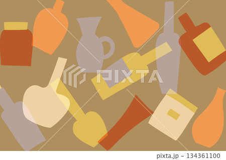 様々な形の瓶や花瓶が重なった芸術的な背景 134361100