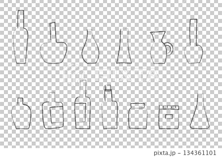 瓶や花瓶の手書きの線画イラストセット 瓶や花瓶の手書きの線画イラストセット 134361101