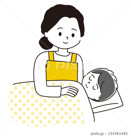 すやすやと眠る男の子を見守る女性のイラスト すやすやと眠る男の子を見守る女性のイラスト 134361485