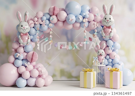 Pastel Balloon Arch with Easter Props 134361497
