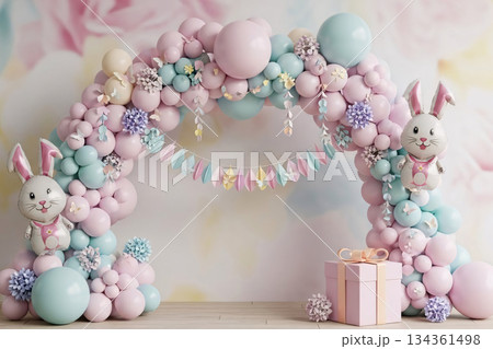 Pastel Balloon Arch with Easter Props Pastel Balloon Arch with Easter Props 134361498