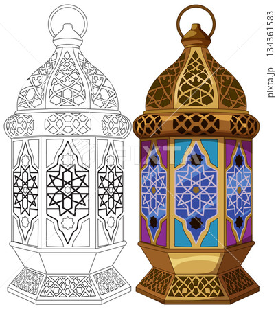 Traditional Middle Eastern Lantern Vector Illustration with Outline 134361583
