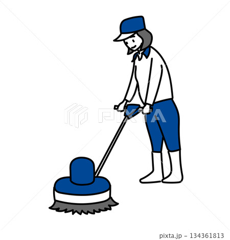 イラスト素材: 業務用ポリッシャーで床清掃する作業員のイラスト 134361813