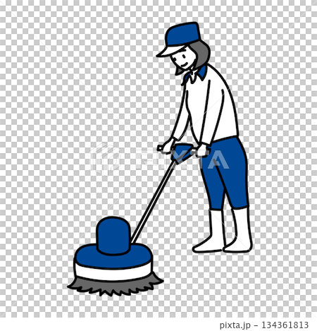 庫存插圖:一名工人正在使用商用拋光機清潔地板的插圖 庫存插圖:一名工人正在使用商用拋光機清潔地板的插圖 134361813